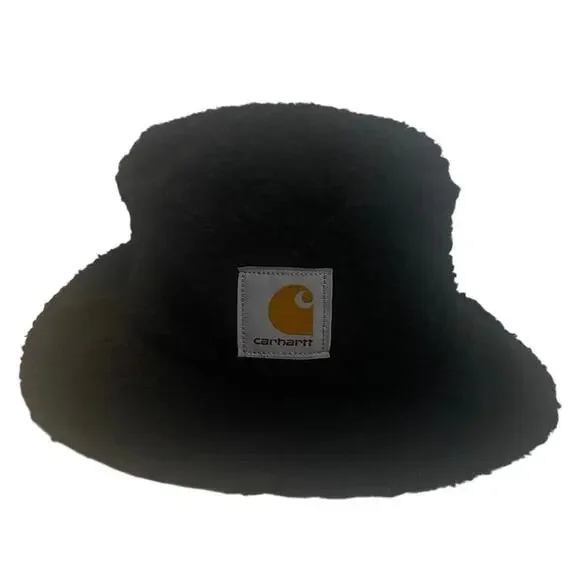 Carhartt WIP Sherpa Bucket Hat Men's M/L Black Fleece Fuzzy Logo Streetwear - Picture 1 of 2